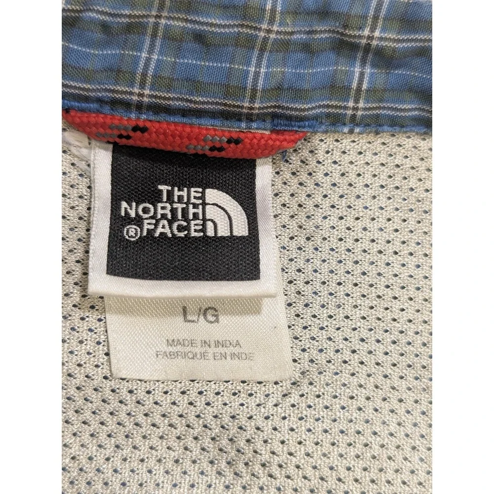 The North Face Mens Large Blue Plaid Short Sleeve Vented Hiking Fishing Shirt